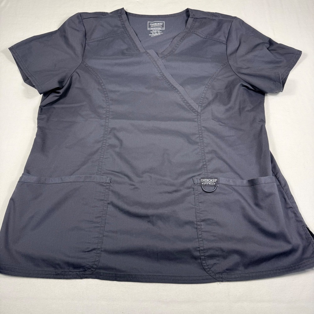 Cherokee Workwear Scrub Top XL Dark Gray Revolution Mock Wrap V-Neck WW610